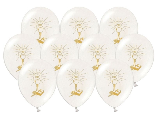 BALONY BIAŁE  KIELICH KOMUNIA ZŁOTY 27cm 10szt