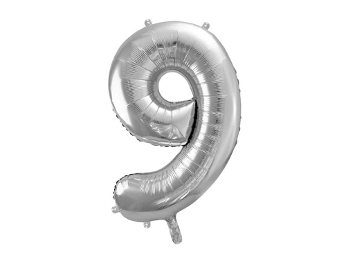 BALON DECO CYFRA 9 SREBRNY 34'' 86cm