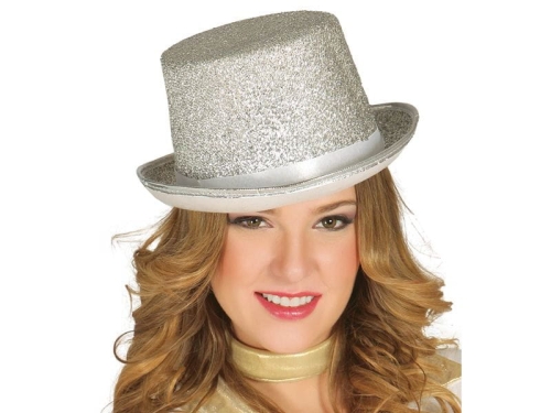 CYLINDER Z TASIEMKĄ BŁYSZCZĄCA NITKA SREBRNY