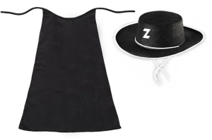 ZESTAW ZORRO CZARNY PELERYNA 75cm 2el