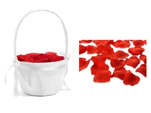 ZESTAW KOSZYCZEK Z PŁATKAMI RÓŻ CZERWONE 2el