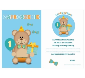 ZAPROSZENIA ROCZEK MIŚ NIEBIESKIE 6 szt.