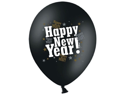 BALON CZARNY HAPPY NEW YEAR BIAŁY 30cm 1szt