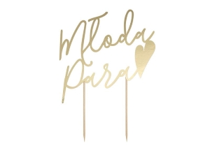 KARTECZKA NA PIKU TOPPER MŁODA PARA ZŁOTA 1szt