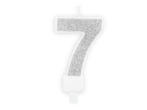 ŚWIECZKA CYFRA 7 BROKAT SREBRNA