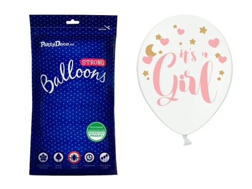 BALONY BIAŁE ITS A GIRL RÓŻ 30cm 50szt
