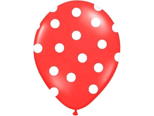 BALON CZERWONY KROPKI BIAŁE 30cm 1szt