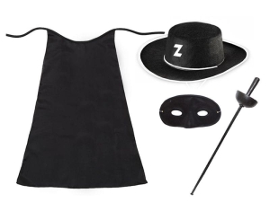 ZESTAW ZORRO CZARNY PELERYNA 90cm 4el