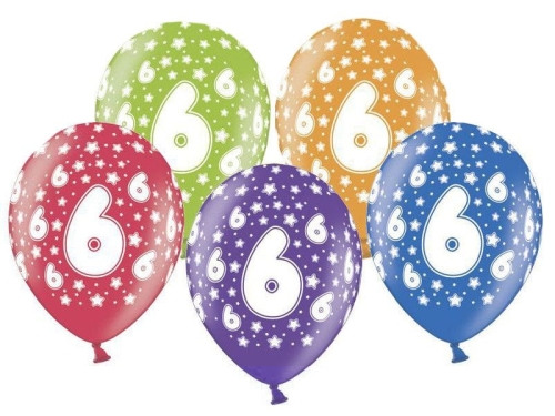 BALONY 6th BIRTHDAY MIX 30cm 5szt