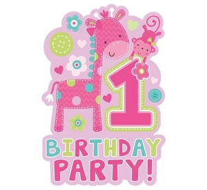 ZAPROSZENIA ROCZEK ŻYRAFA RÓŻOWE 8 szt.