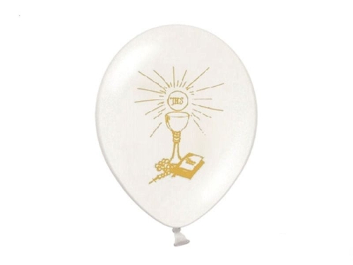 BALON BIAŁY KIELICH KOMUNIA ZŁOTY 27cm 1szt