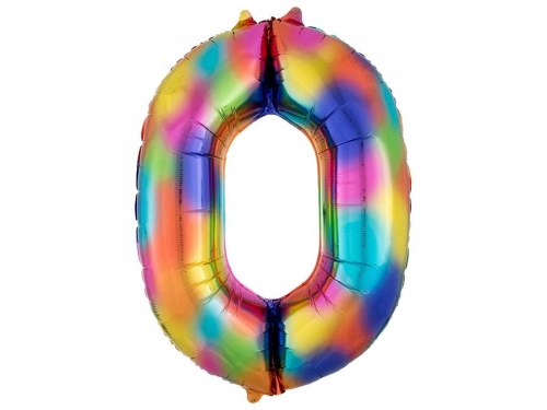 BALON CYFRA 0 TĘCZOWY 35'' 88cm