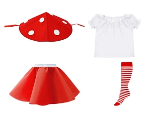 ZESTAW MUCHOMOR BIAŁO-CZERWONY 116-128 4el