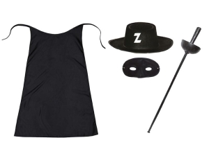 ZESTAW ZORRO CZARNY PELERYNA 75cm 4el