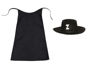 ZESTAW ZORRO CZARNY PELERYNA 75cm 2el