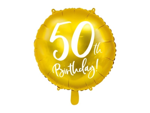 BALON 50th HAPPY BIRTHDAY ZŁOTY 18'' 45cm