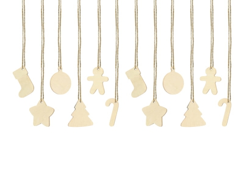 ZAWIESZKI DO PREZENTÓW DREWNIANE MIX 12szt