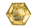 TALERZYKI PAPIER HAPPY NEW YEAR ZŁOTE 20cm 6szt