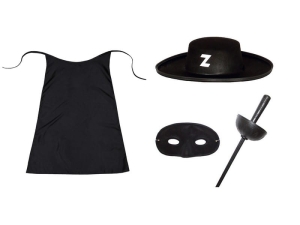 ZESTAW ZORRO CZARNY PELERYNA 75cm 4el