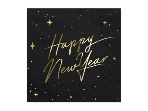 SERWETKI HAPPY NEW YEAR CZARNE 20szt