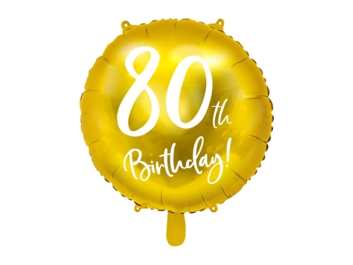 BALON 80th HAPPY BIRTHDAY ZŁOTY 18'' 45cm