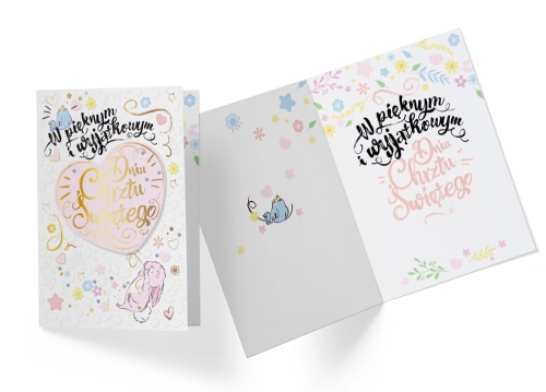 KARTKA CHRZEST ZWIERZĄTKA RÓŻOWA 16.5x12cm 1szt