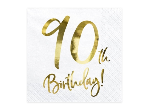 SERWETKI 90th BIRTHDAY BIAŁE 20 szt.