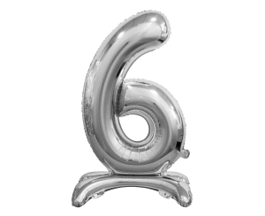 BALON BC CYFRA 6 STOJĄCY SREBRNY 29'' 74cm