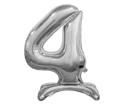 BALON BC CYFRA 4 STOJĄCY SREBRNY 29'' 74cm