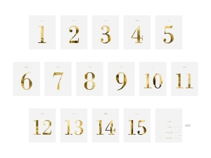 NAKLEJKI ŚLUBNE NUMERY BIAŁO-ZŁOTE 30szt