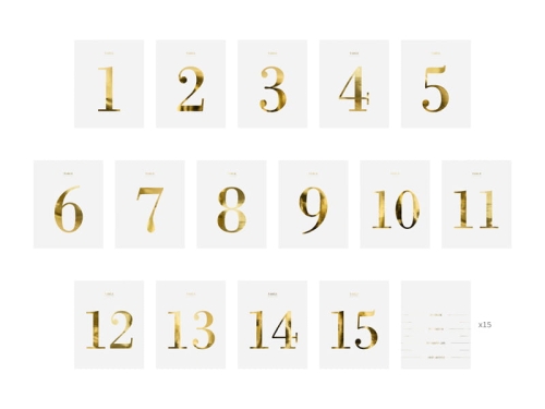 NAKLEJKI ŚLUBNE NUMERY BIAŁO-ZŁOTE 30szt