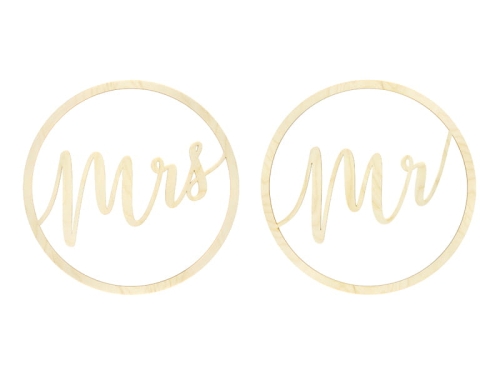 ZAWIESZKI DREWNIANE MR MRS 38cm 2szt