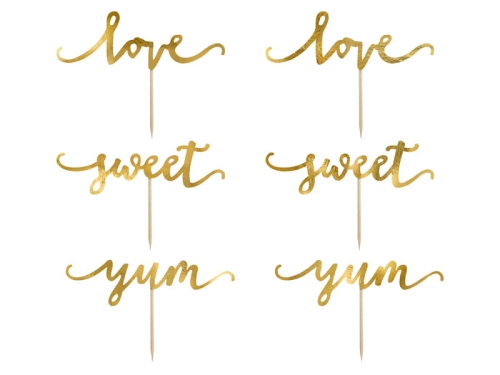 KARTECZKI NA PIKU TOPPERY LOVE SWEET YUM ZŁOTE 6szt