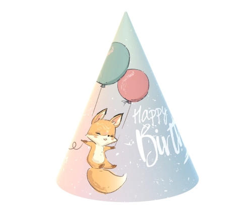 CZAPECZKI URODZINOWE LISEK HAPPY BIRTHDAY 6szt.