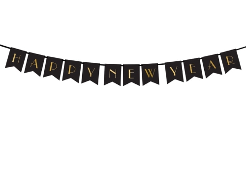 BANER HAPPY NEW YEAR CZARNY 1,7m