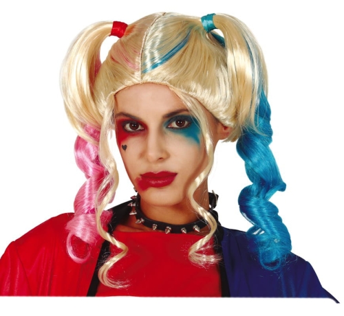 PERUKA HARLEY QUINN KUCYKI BIAŁO-RÓŻOWO-NIEBIESKA