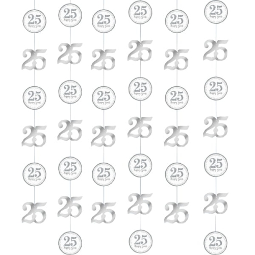 DEKORACJA WISZĄCA 25 ROCZNICA SREBRNA 6szt