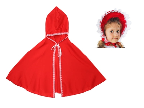 ZESTAW CZERWONY KAPTUREK PELERYNA 70cm 2el