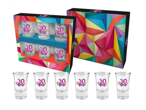 KIELISZKI 30 URODZINY GEOMETRIA 35ml 6szt