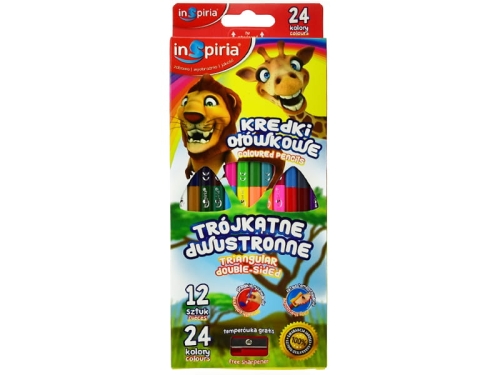 KREDKI OŁÓWKOWE DWUSTRONNE TRÓJKĄTNE MIX 12szt