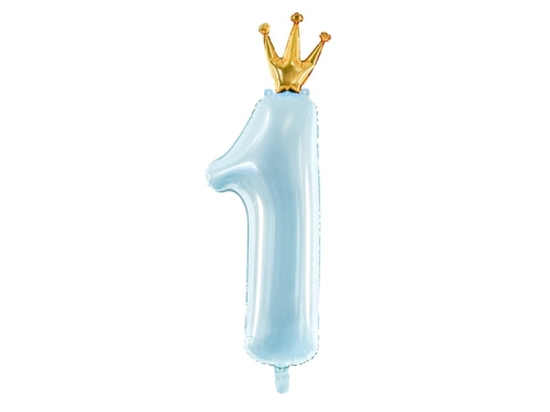 BALON CYFRA 1 KORONA BŁĘKIT 35'' 90cm