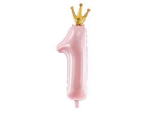 BALON CYFRA 1 KORONA J.RÓŻ 35'' 90cm