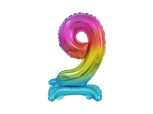 BALON BC CYFRA 9 STOJĄCY TĘCZOWY 15'' 38cm