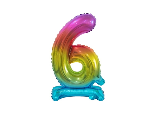 BALON BC CYFRA 6 STOJĄCY TĘCZOWY 15'' 38cm