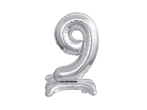 BALON BC CYFRA 9 STOJĄCY SREBRNY 15'' 38cm