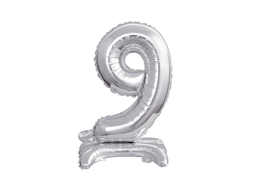 BALON BC CYFRA 9 STOJĄCY SREBRNY 15'' 38cm