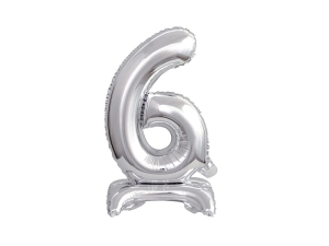 BALON GDAN BC CYFRA 6 STOJĄCY SREBRNY 15'' 38cm