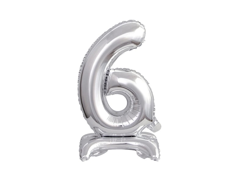 BALON BC CYFRA 6 STOJĄCY SREBRNY 15'' 38cm