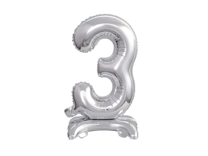 BALON BC CYFRA 3 STOJĄCY SREBRNY 15'' 38cm