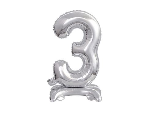 BALON BC CYFRA 3 STOJĄCY SREBRNY 15'' 38cm